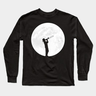 Trombone Player in Full Moon Long Sleeve T-Shirt